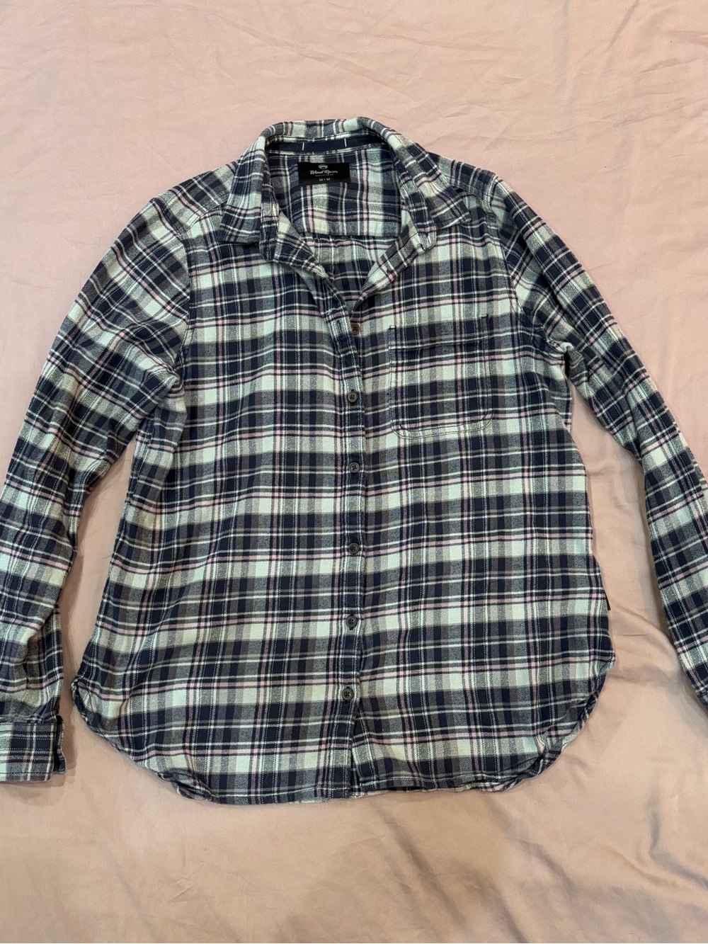 Women's Plaid Button-Down Shirt - Navy & White